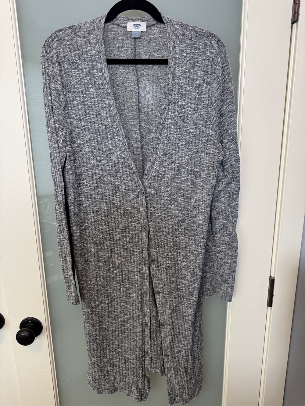 Old Navy Gray Marled Long Open-Front Ribbed Cardigan